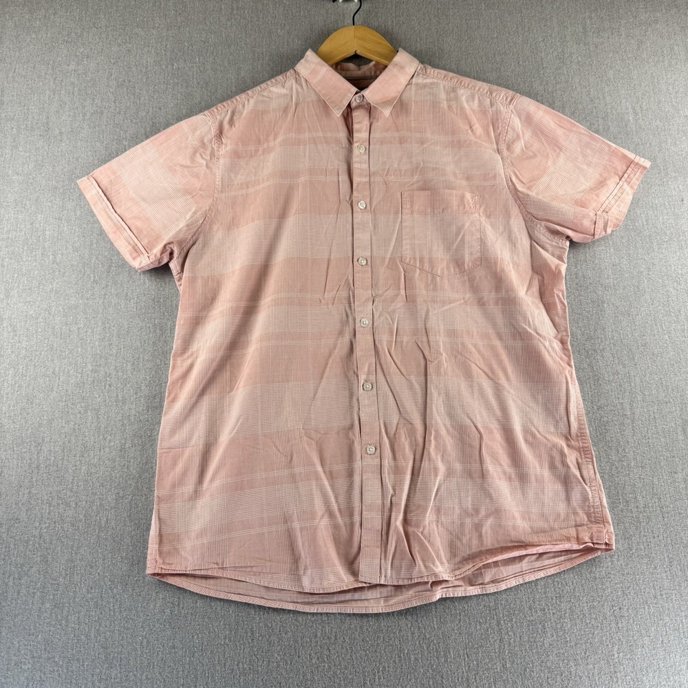 Marc Anthony Shirt Mens XL Slim Fit Pink Plaid Short‎ Sleeve Button Front